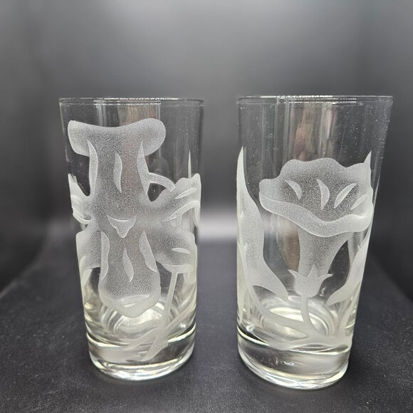 Vintage Etched Drinking Glasses Set of 2 - Picture 1 of 10